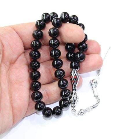 Mercan Nakkaş İmameli Oltu Taşı Tespih 9,5 (mm)