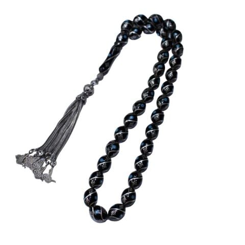 Firuze İşlemeli Oltu Taşı Tespih Beyzi 8,5*11 (mm)