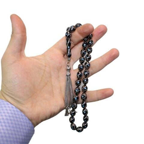 Firuze İşlemeli Oltu Taşı Tespih Beyzi 8,5*11 (mm)