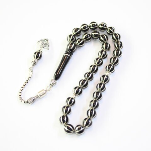 8 li Karpuz İşlemeli Oltu Taşı Tespih 7 (mm)