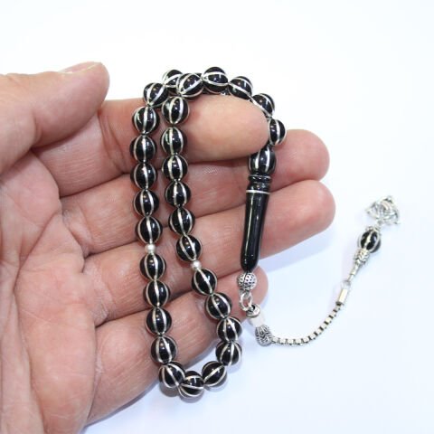 8 li Karpuz İşlemeli Oltu Taşı Tespih 7 (mm)