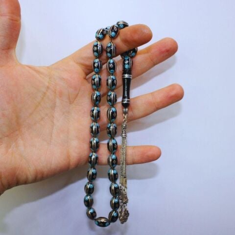 Firuze Karpuz Dilimli Oltu Taşı Tespih 8,5*12,5 (mm)