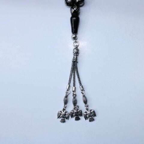 Yoğun Baklava İşlemeli Oltu Taşı Tespih 8,8 (mm)