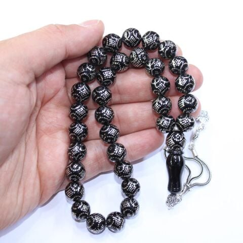 Örgü Baklava İşlemeli Oltu Taşı Tespih 11 (mm)