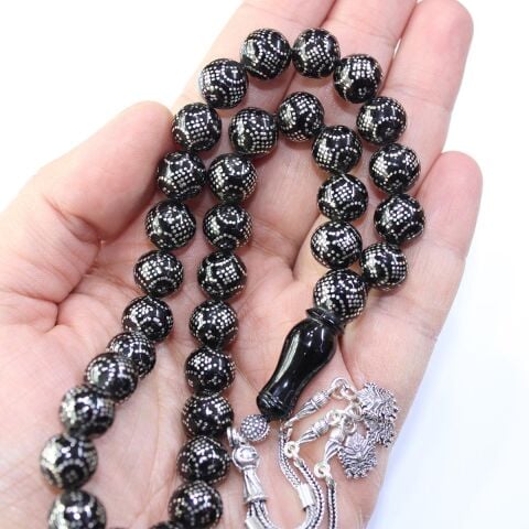 Örgü Baklava İşlemeli Oltu Taşı Tespih 11 (mm)