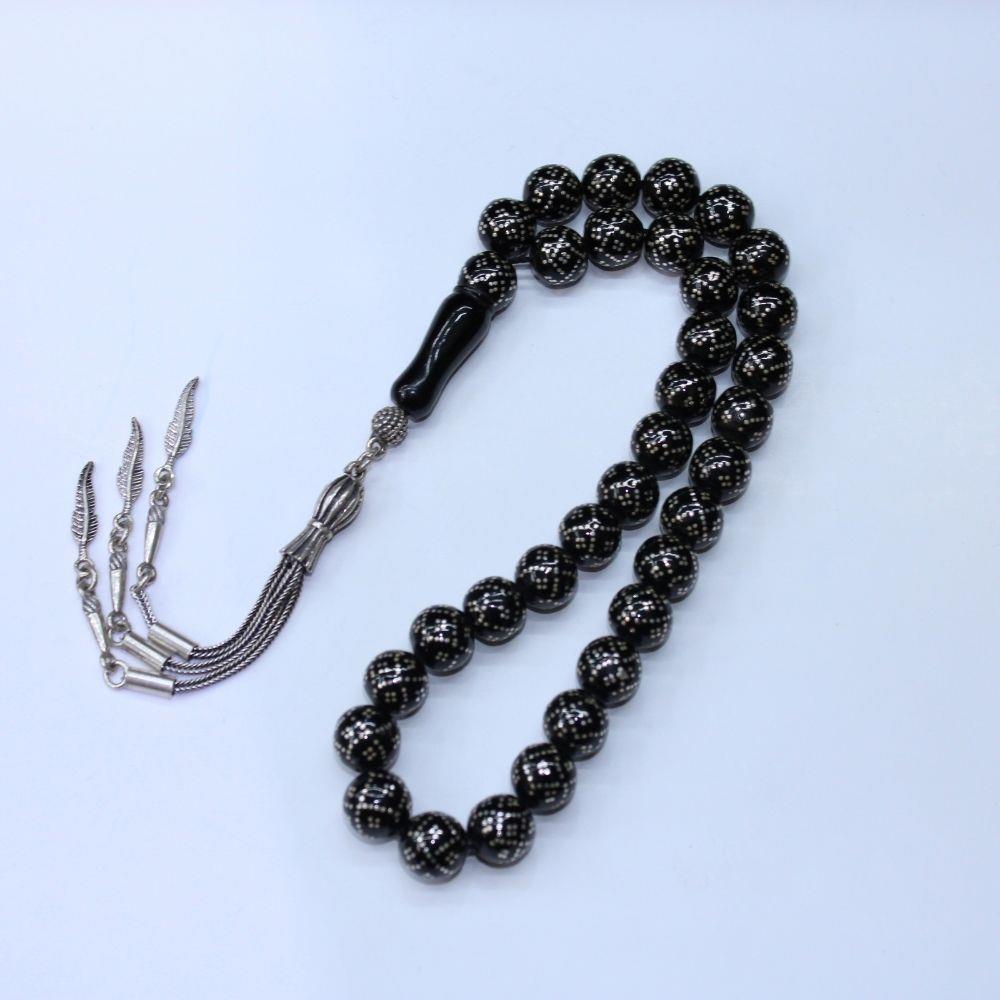 Örgü Dörtlü İşlemeli Oltu Taşı Tespih 10 (mm)