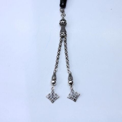 Yoğun Piramit İşlemeli Oltu Taşı Tespih 11 (mm)