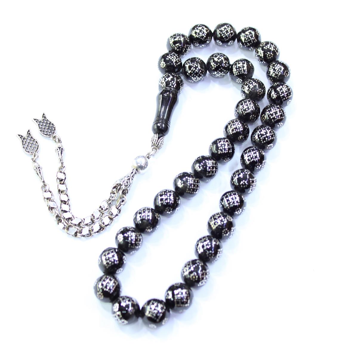 Örgü Dörtgen İşlemeli Oltu Taşı Tespih 11,5 (mm)