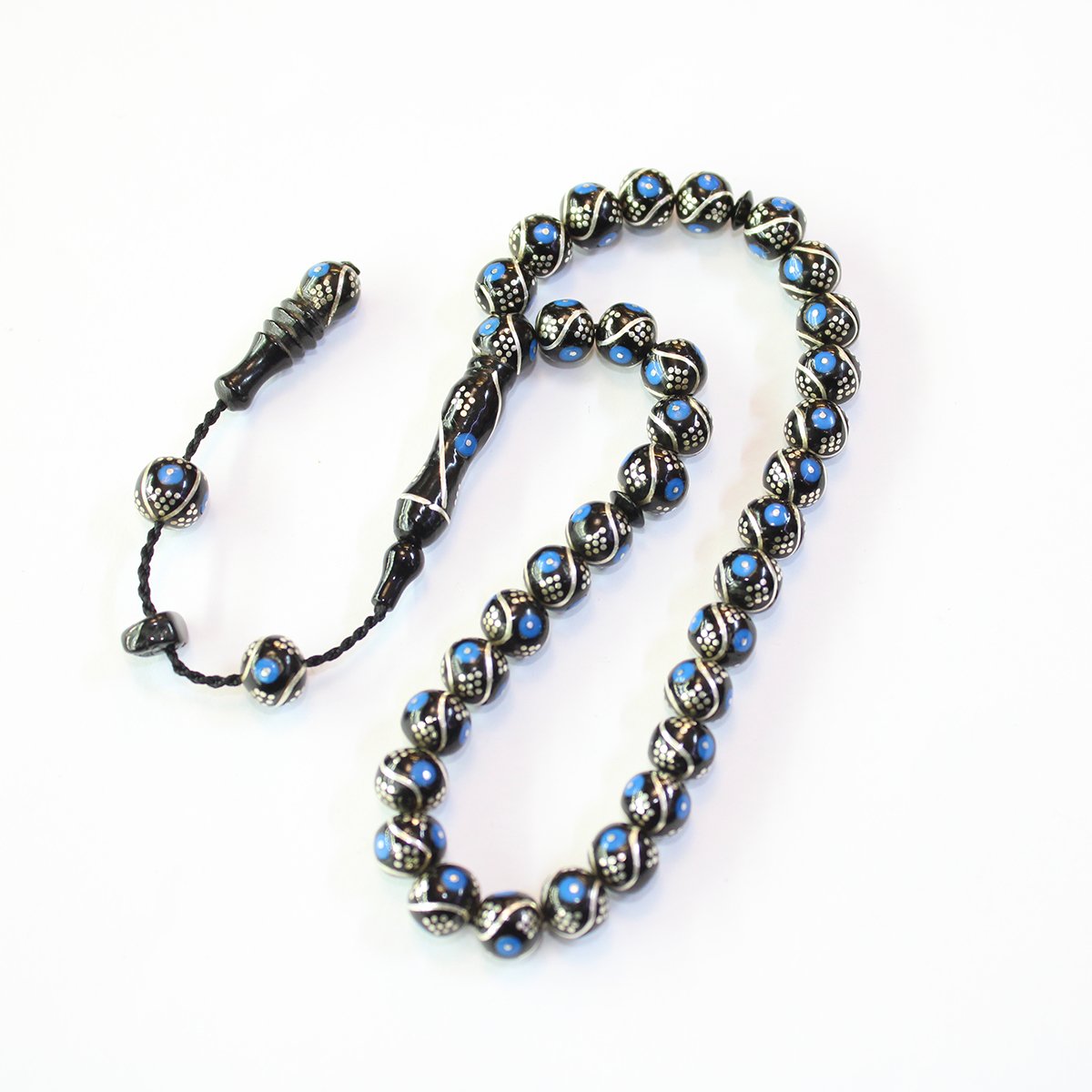 3 lü Çeşm-i Bülbül Firuze İşlemeli Oltu Taşı Tespih 8 (mm)