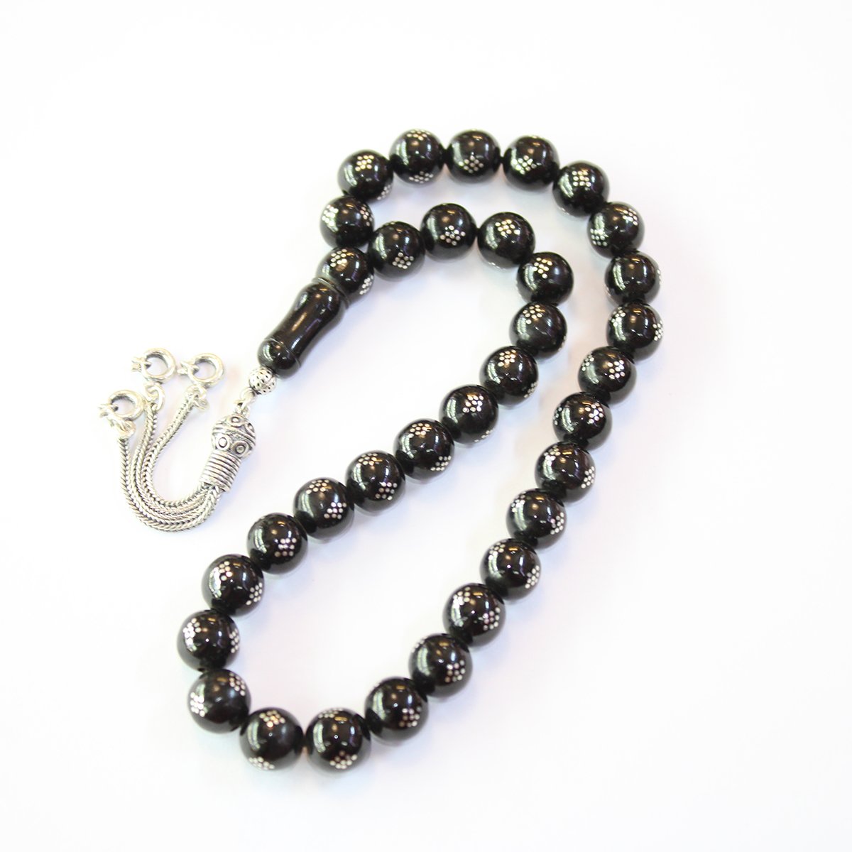 Baklava İşlemeli Oltu Taşı Küre Tespih 9,5 (mm)