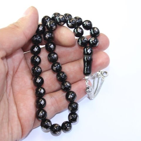 Baklava İşlemeli Oltu Taşı Küre Tespih 9,5 (mm)