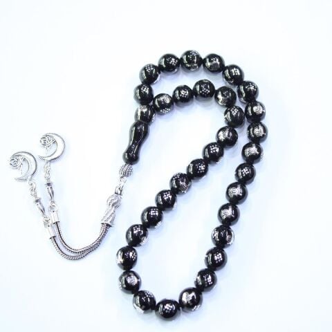 Tuğra İşlemeli Oltu Taşı Tespih 9 (mm)