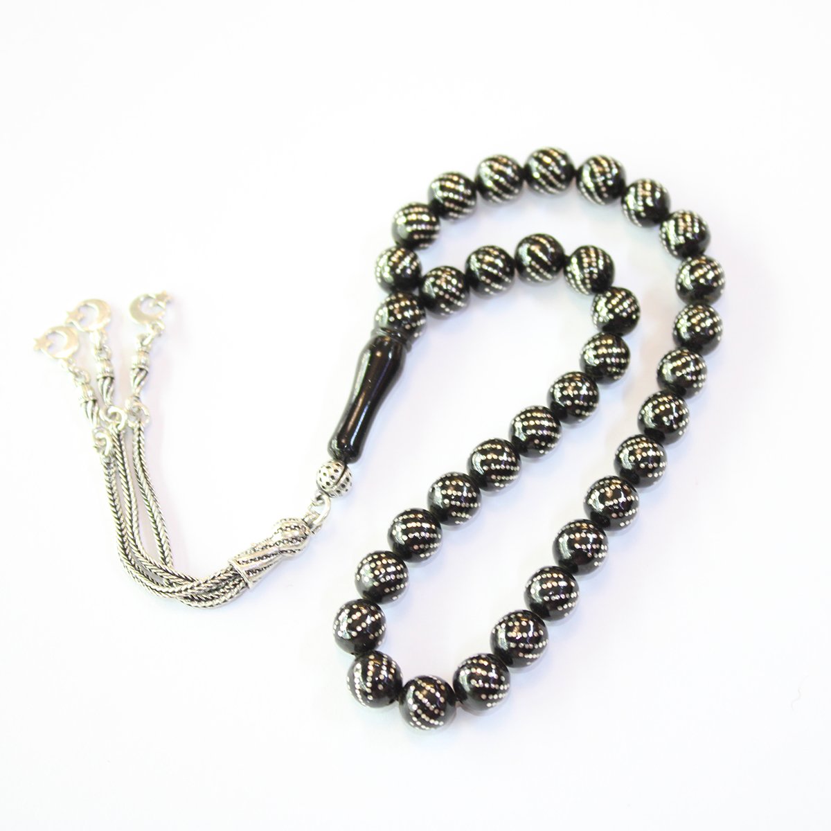 Çoklu Burgu İşleme Oltu Taşı Tespih 8 (mm)