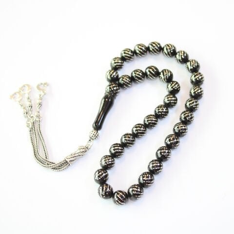 Çoklu Burgu İşleme Oltu Taşı Tespih 8 (mm)