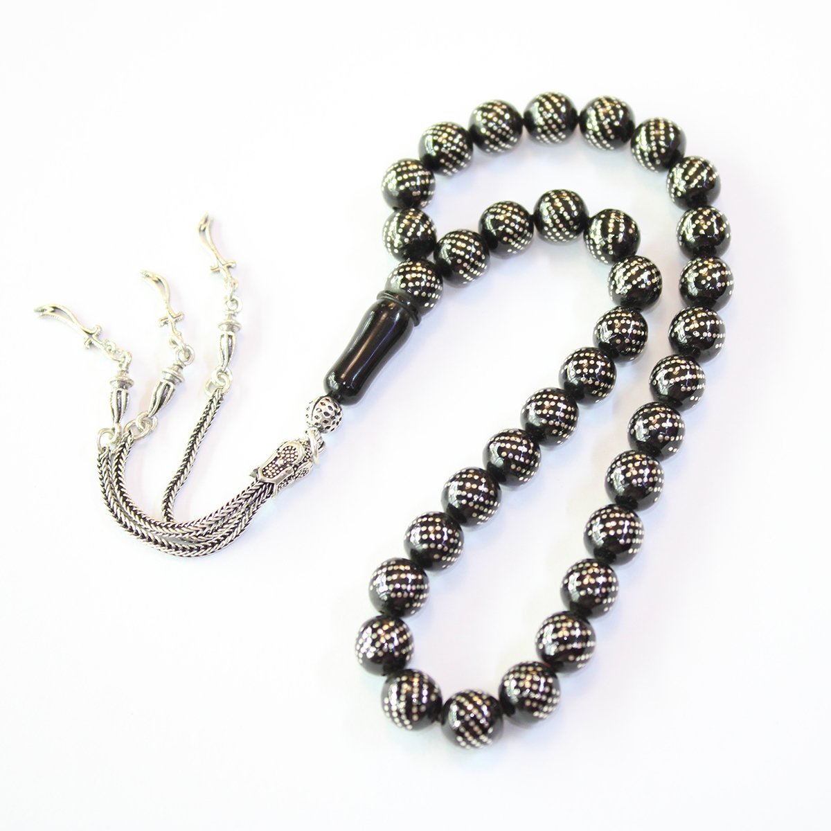 Çoklu Burgu İşleme Oltu Taşı Tespih 8,5 (mm)