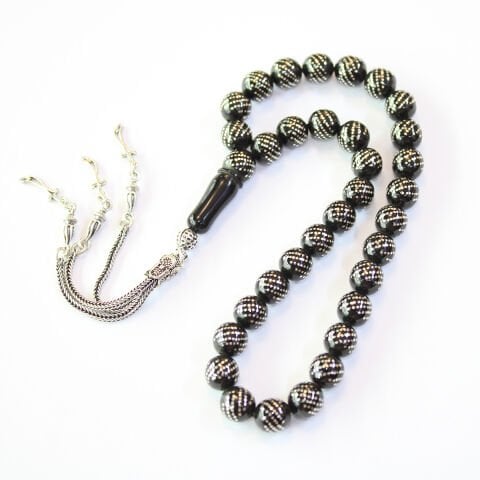 Çoklu Burgu İşleme Oltu Taşı Tespih 8,5 (mm)