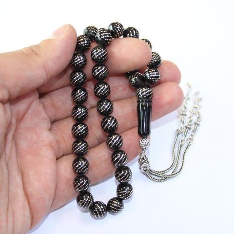 Çoklu Burgu İşleme Oltu Taşı Tespih 8,5 (mm)