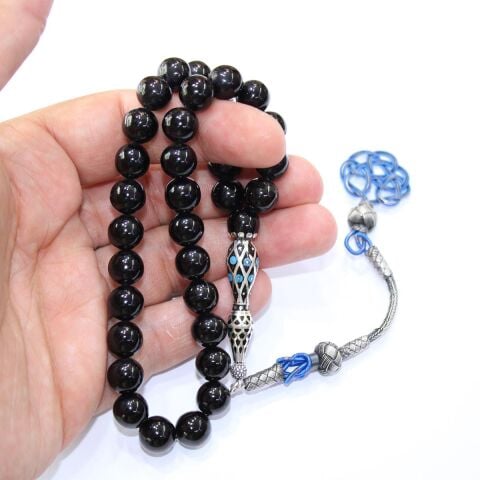 Firuze Nakkaş İşlemeli Oltu Taşı Tespih 9.5 (mm)