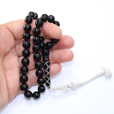 Çeşm-i Sarmal İşlemeli Oltu Taşı Tespih 9 (mm)