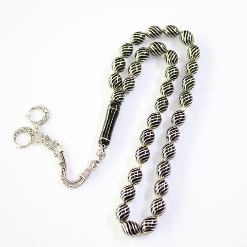 Çeşm-i Bülbül İşlemeli Beyzi Oltu Taşı Tespih 8,5*11,5 (mm)