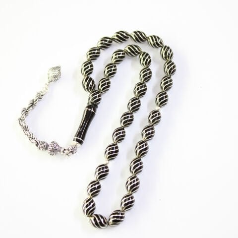 Çeşm-i Bülbül İşlemeli Beyzi Oltu Taşı Tespih 7,5*10,5 (mm)