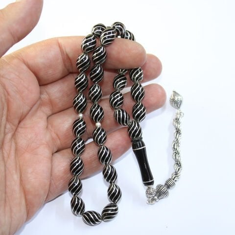 Çeşm-i Bülbül İşlemeli Beyzi Oltu Taşı Tespih 7,5*10,5 (mm)