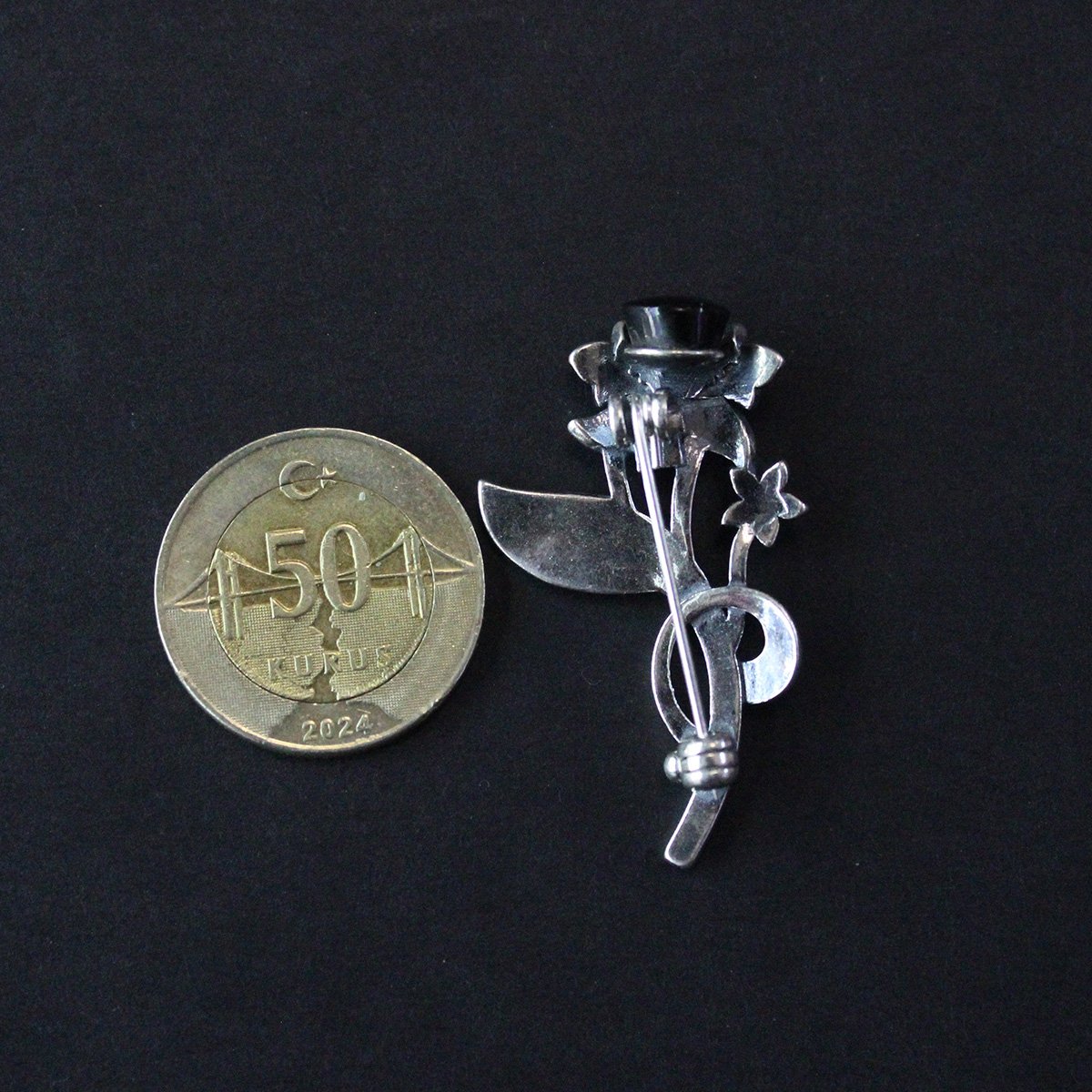 Oltu Taşlı Markazit Gümüş Broş-10