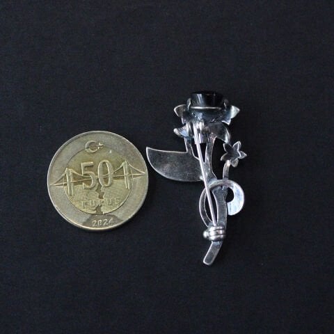 Oltu Taşlı Markazit Gümüş Broş-10