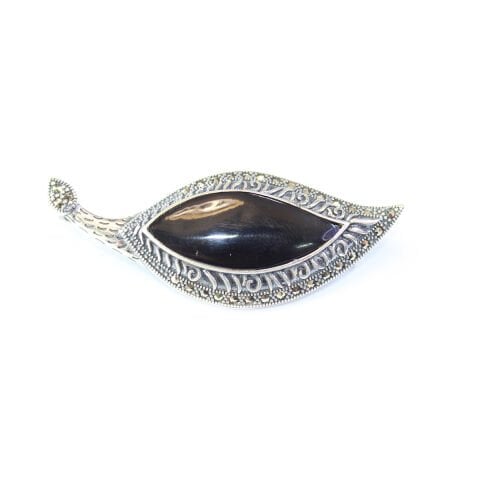 Oltu Taşlı Markazit Gümüş Broş-11