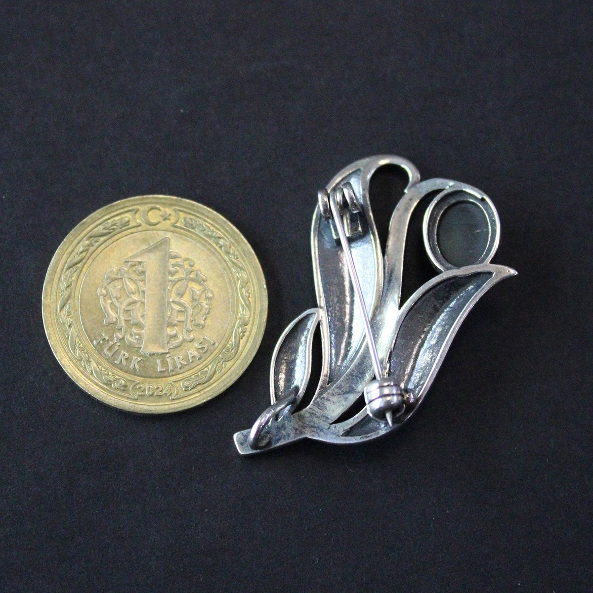 Oltu Taşlı Markazit Gümüş Broş-12