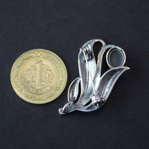 Oltu Taşlı Markazit Gümüş Broş-12