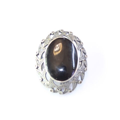 Oltu Taşlı Markazit Gümüş Broş-13