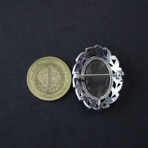 Oltu Taşlı Markazit Gümüş Broş-13