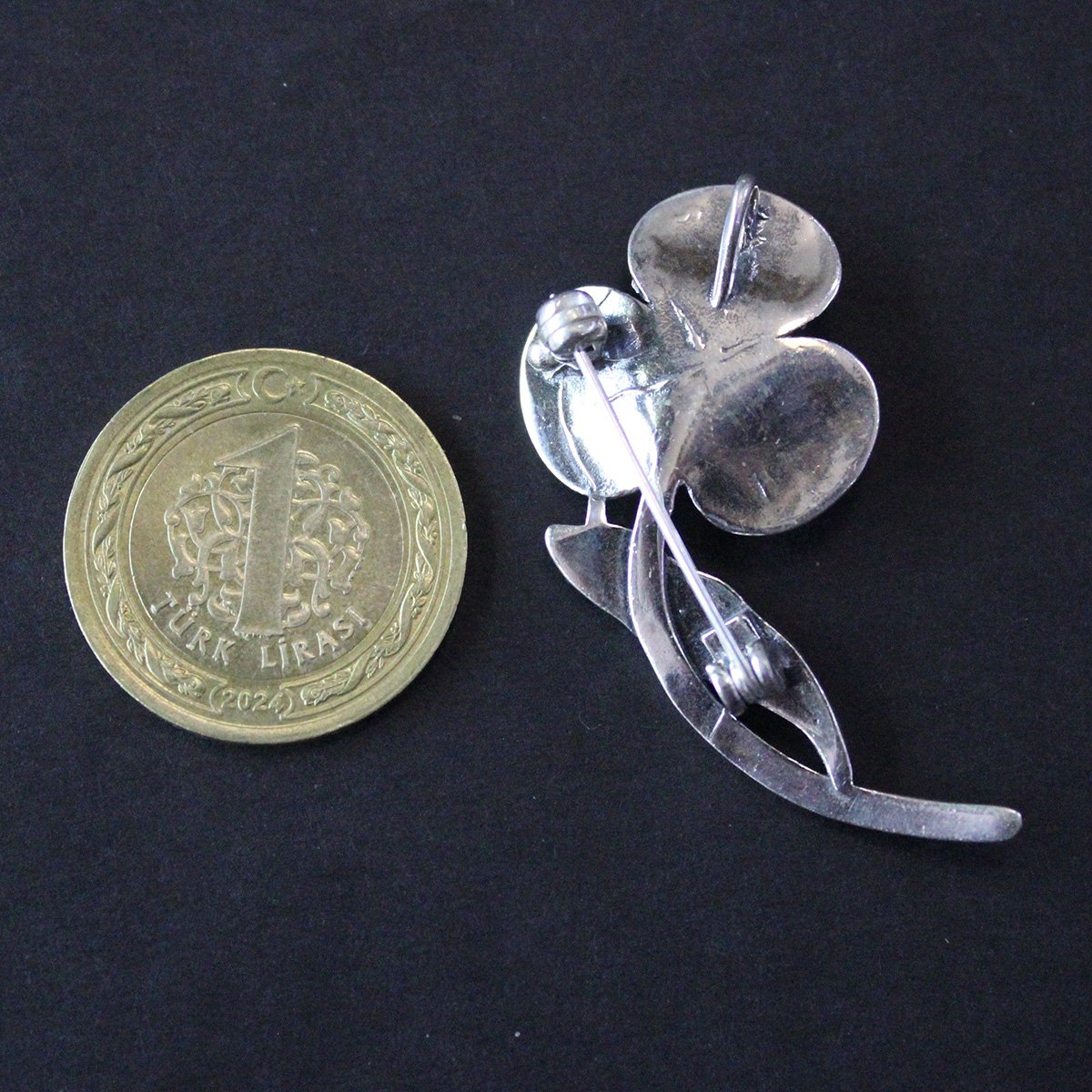 Oltu Taşlı Markazit Gümüş Broş-14