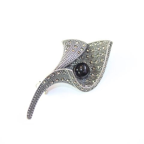 Oltu Taşlı Markazit Gümüş Broş-16