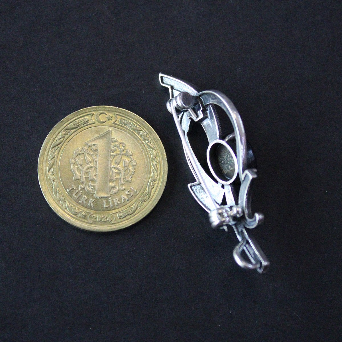 Oltu Taşlı Markazit Gümüş Broş-17