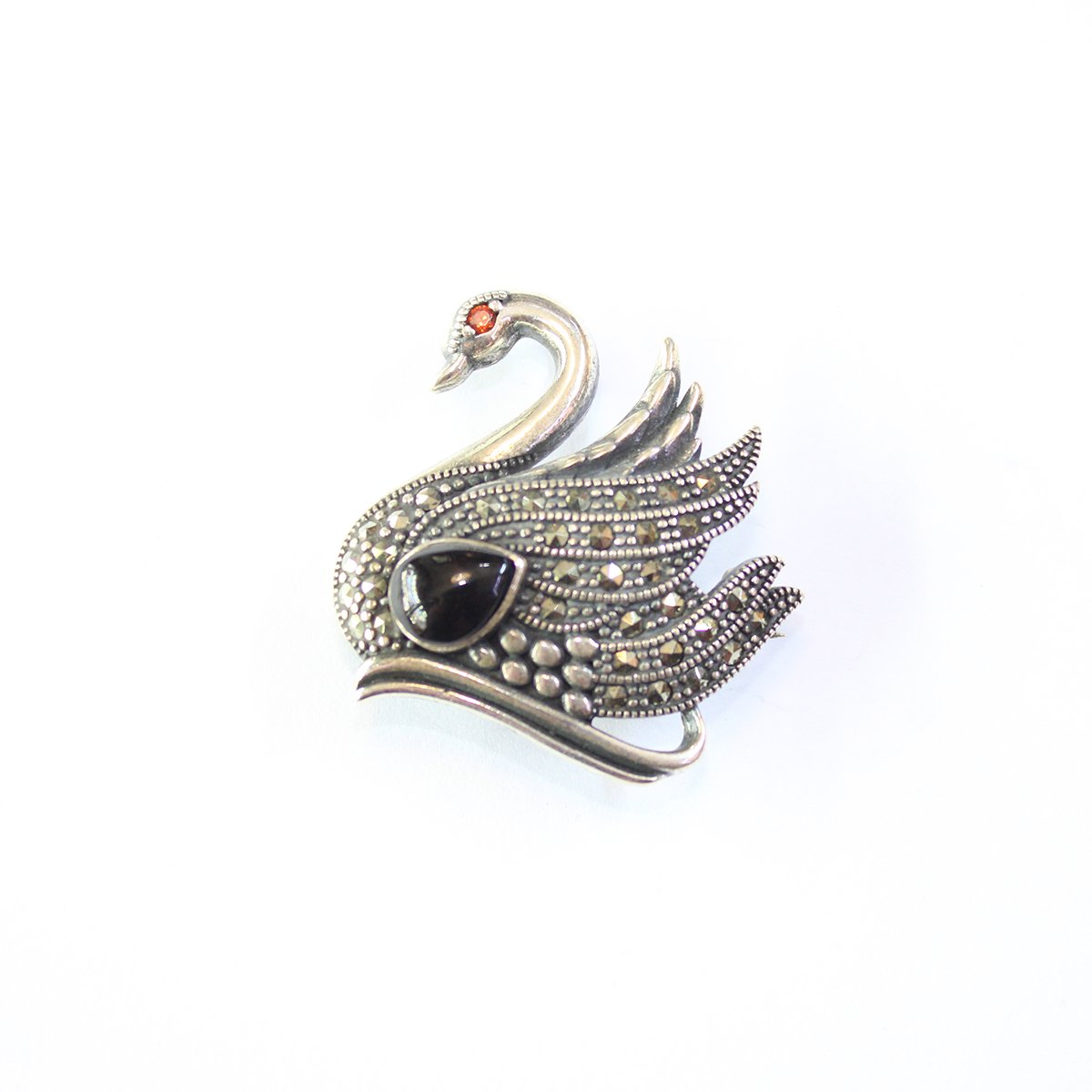 Oltu Taşlı Markazit Gümüş Broş-18