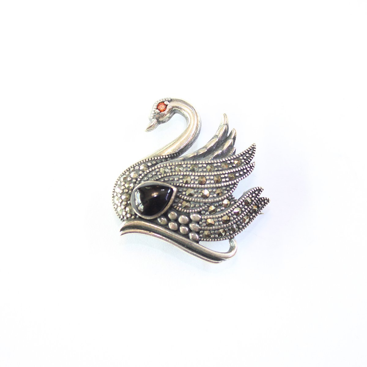 Oltu Taşlı Markazit Gümüş Broş-18