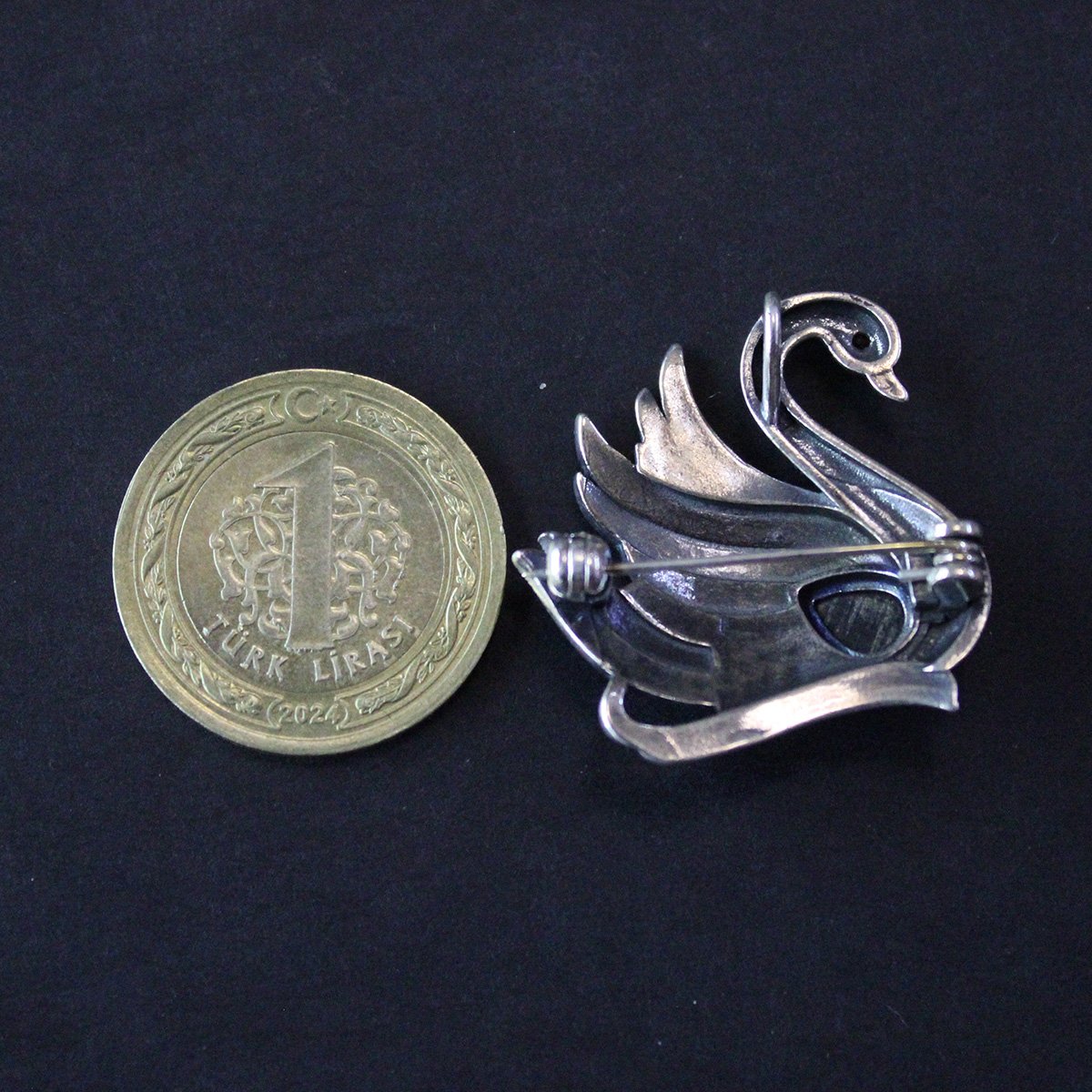 Oltu Taşlı Markazit Gümüş Broş-18