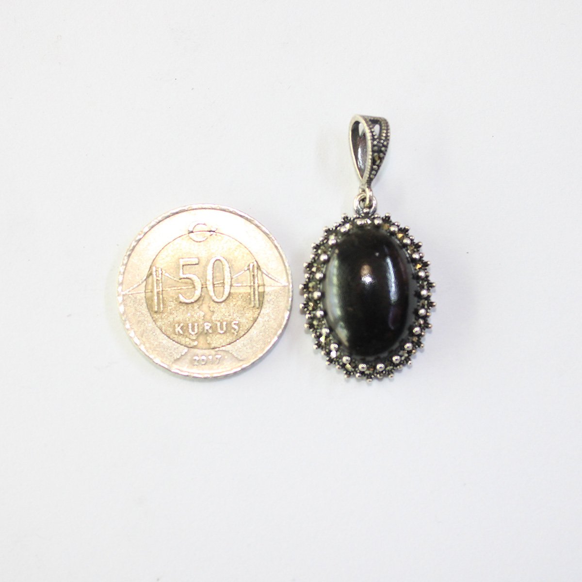 Markazit Oltu Taşlı Gümüş Kolye - 11