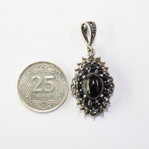 Markazit Oltu Taşlı Gümüş Kolye - 12