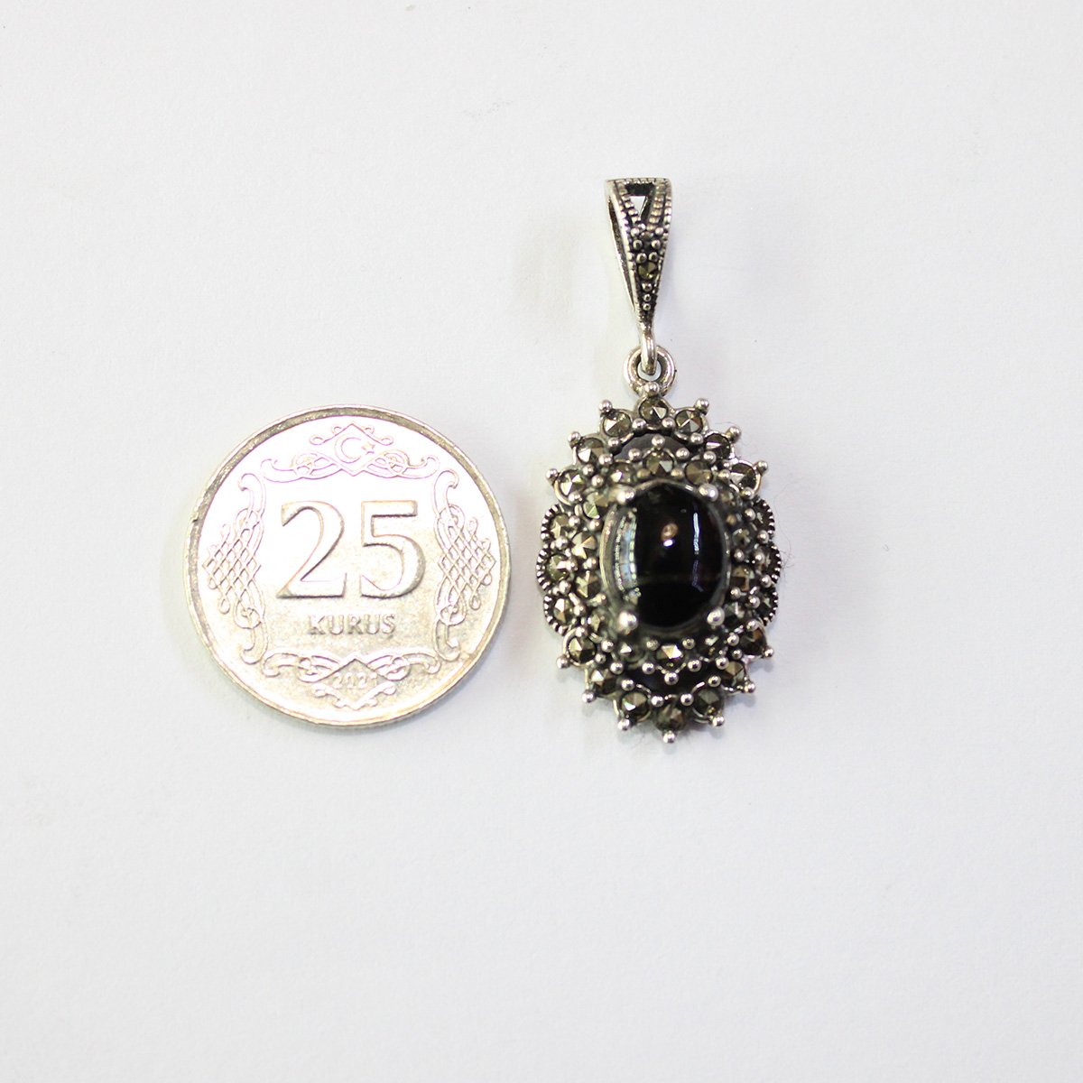 Markazit Oltu Taşlı Gümüş Kolye - 13