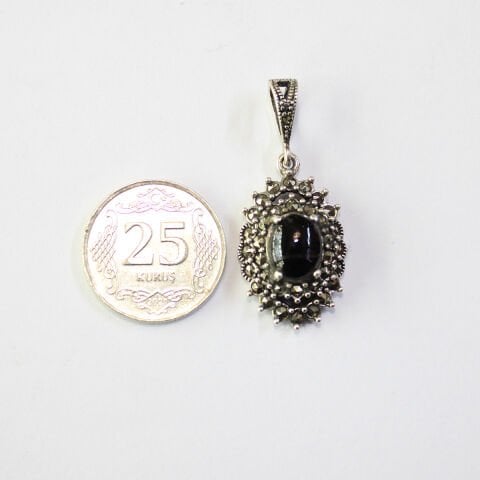 Markazit Oltu Taşlı Gümüş Kolye - 13