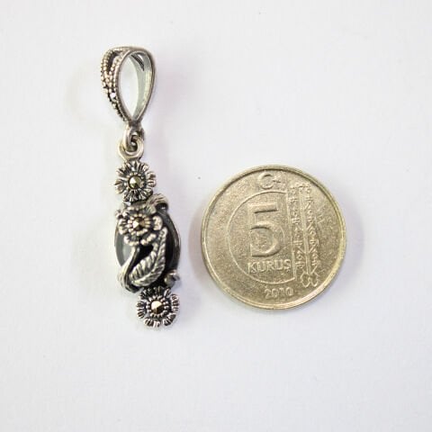 Markazit Oltu Taşlı Gümüş Kolye - 15