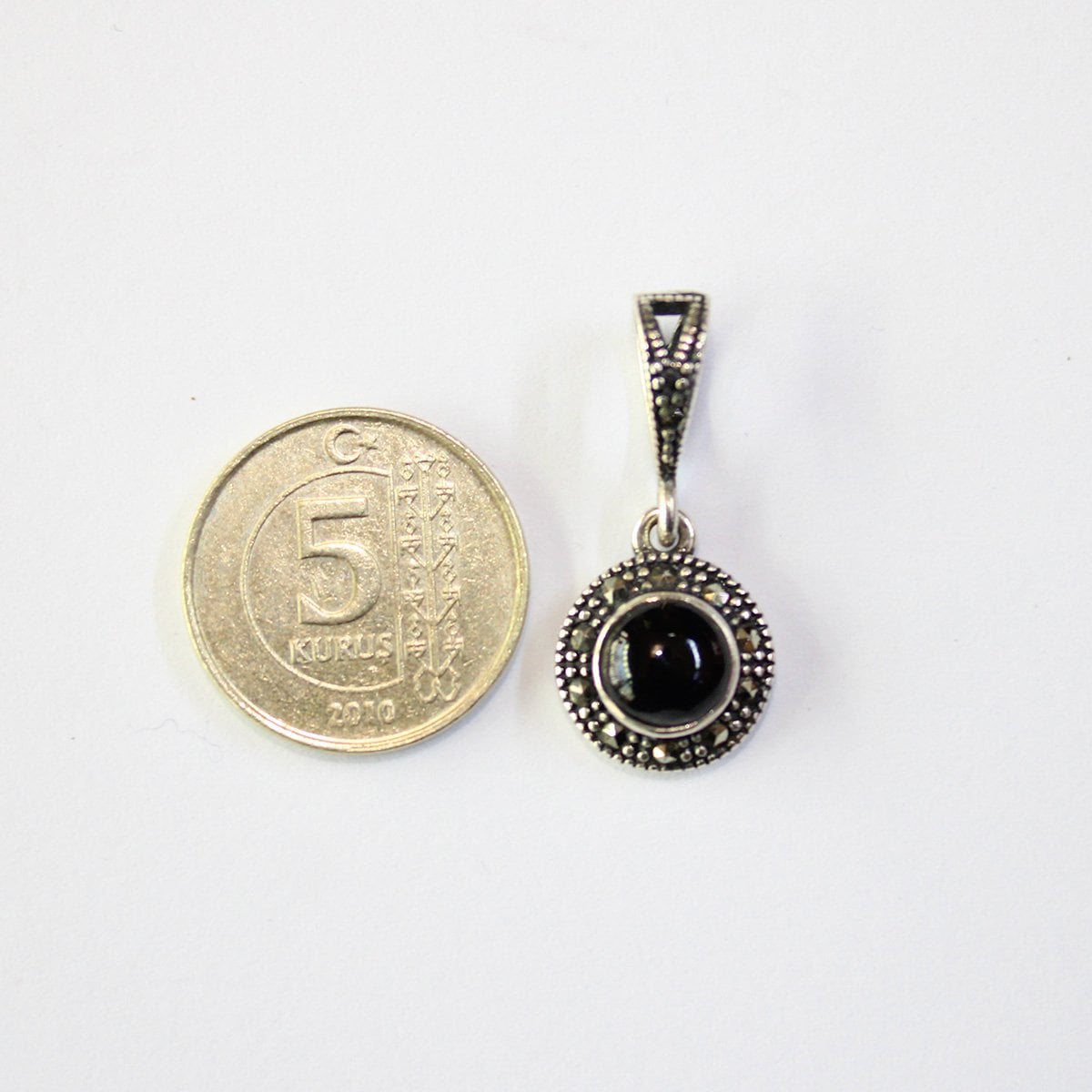 Markazit Oltu Taşlı Gümüş Kolye - 16