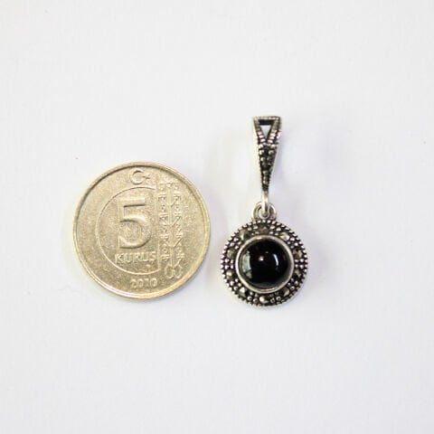 Markazit Oltu Taşlı Gümüş Kolye - 16