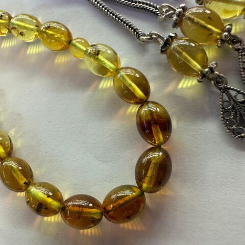 Haşere Fosilli Kaliningrad Damla Kehribar Tespih 6,5*8,5 (mm)