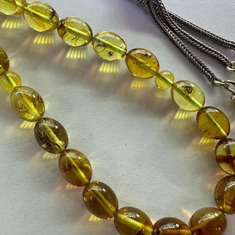 Haşere Fosilli Kaliningrad Damla Kehribar Tespih 6,5*8,5 (mm)