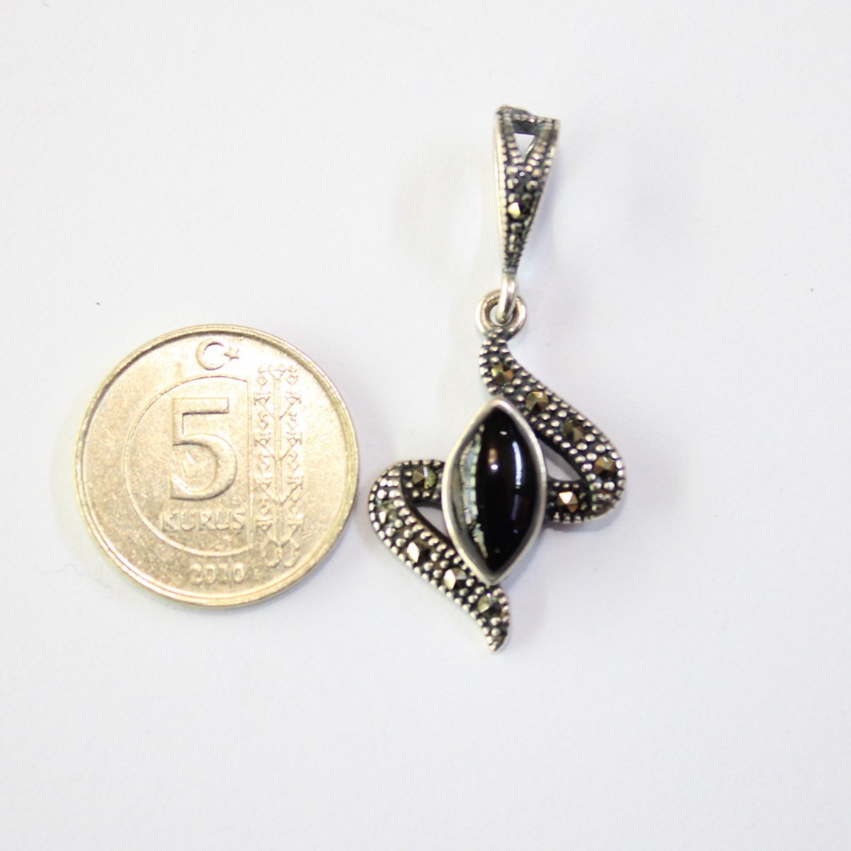 Markazit Oltu Taşlı Gümüş Kolye - 18