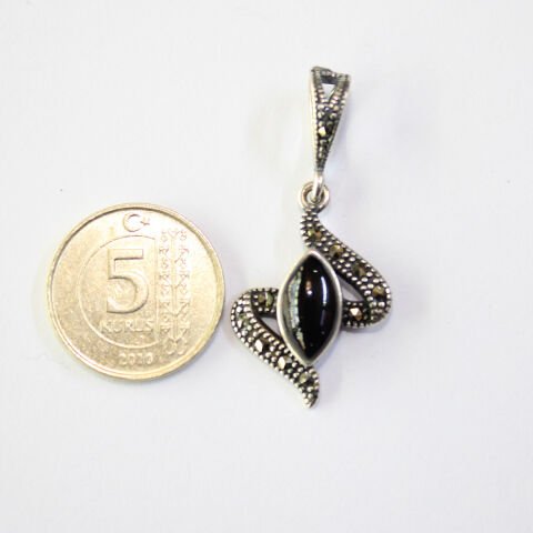 Markazit Oltu Taşlı Gümüş Kolye - 18